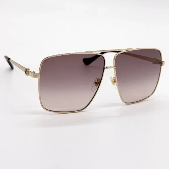 NEW GUCCI SUNGLASSES GG1087S 002 GOLD UNISEX EYEWEAR GUCCI WITH CHAIN - Picture 5 of 11